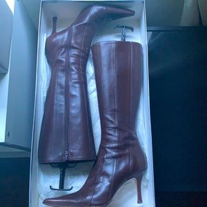 𝅺browns Couture Leather Boots Pointed Below Knee Fall Boots Size 38